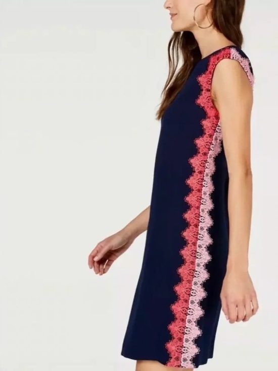 Trina Turk Dresses & Skirts - Trina Turk Whim Crochet Lace Trim Appliqué Shift Dress Navy Blue Size 16 NWT